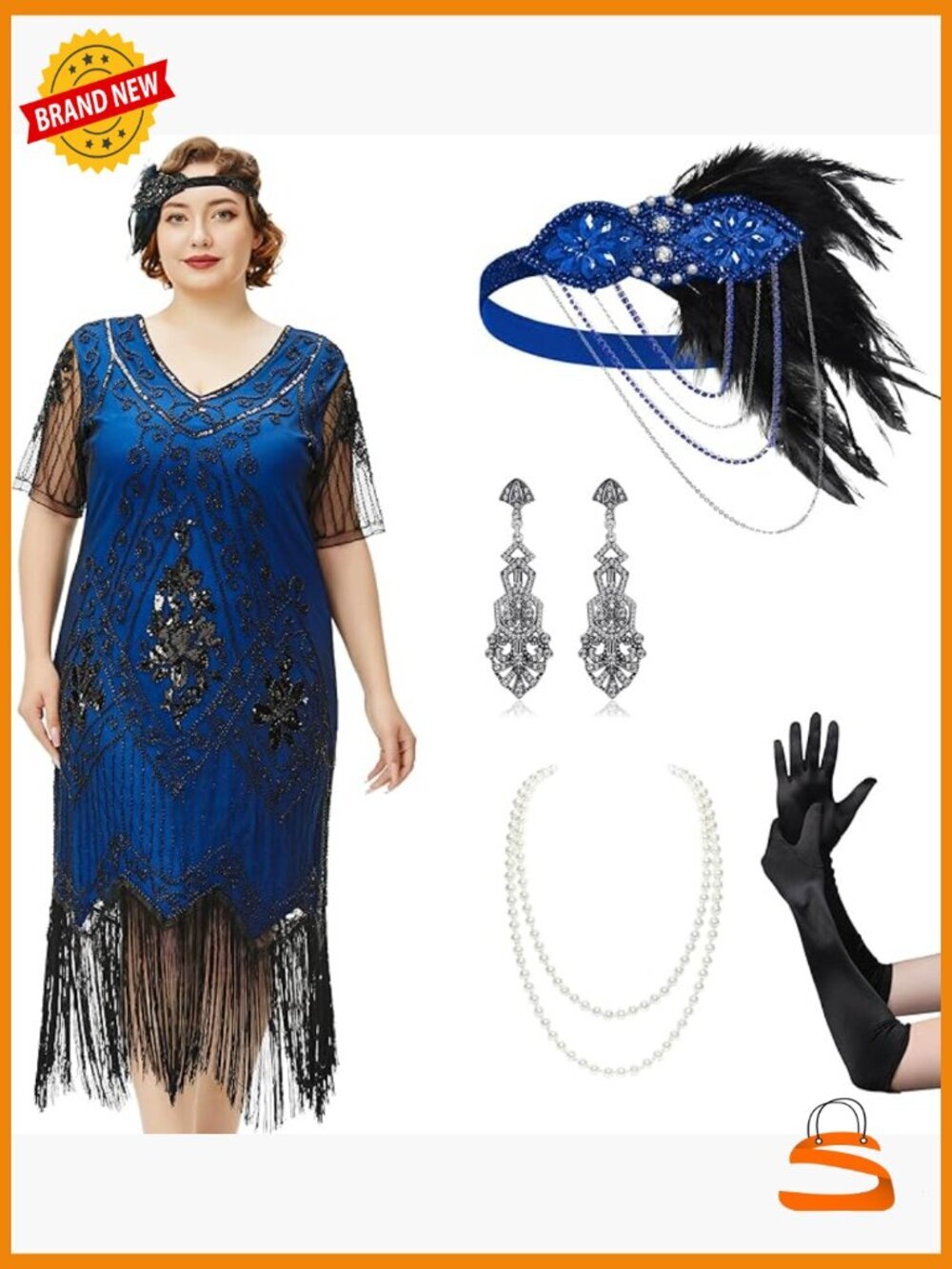 1920s Flapper Cocktail Dress with Headpiece - Gatsby Costume